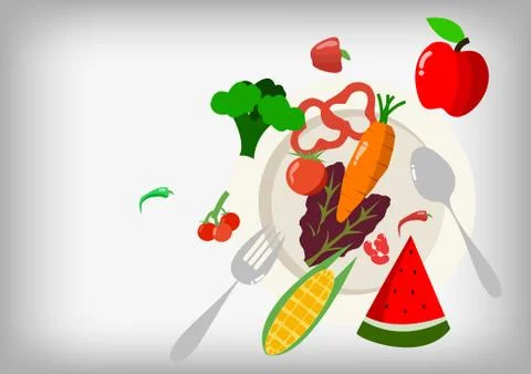 Vector : Salad vegetable with fork spoon and plate Stock Illustration