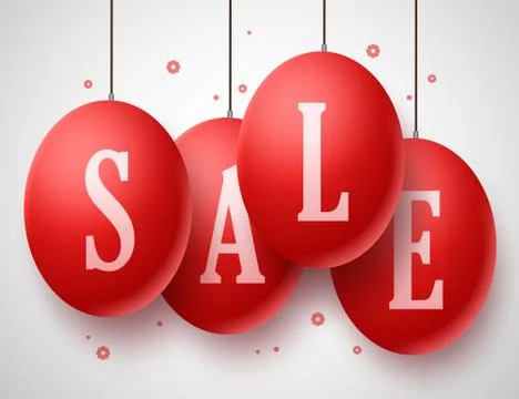 Vector Sale Red Eggs with strings hanging in white background Stock Illustration