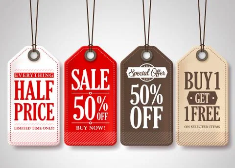 Vector Sale Tags Design Collection Hanging with Different Colors Stock Illustration