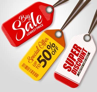 Vector Sale Tags Set with Different Colors Hanging Stock Illustration