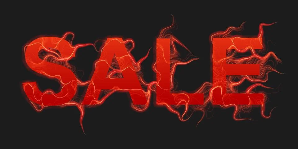 Vector Sale text background with red fire flames. Wavy threads from red lette Stock Illustration
