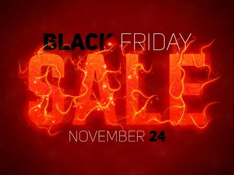 Vector Sale text with red fire flames background. Wavy threads from fiery let Stock Illustration