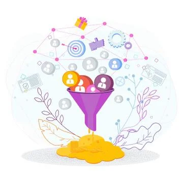 Vector sales funnel concept. Attracting potential customers Illustrazione stock