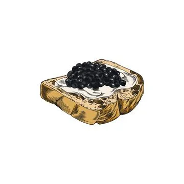 A vector with a sandwich with bread, sour cream and black caviar of sturgeon 스톡 일러스트