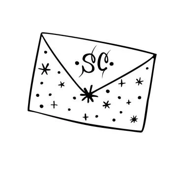 Vector Santa Claus letter envelope in doodle style. Christmas or New Year con Stock Illustration