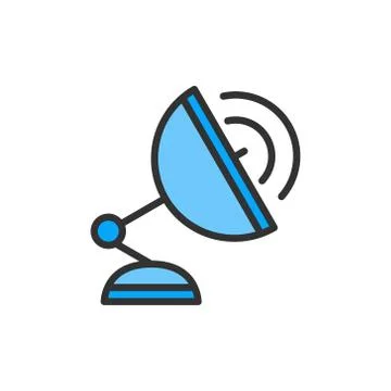 Vector satellite dish, wireless radar, tv antenna flat color line icon. Stock-Illustration