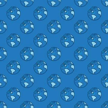 Vector Satellite Internet Access seamless pattern - Earth Planet and Satell.. Stock Illustration