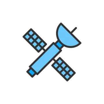Vector satellite, space station flat color line icon. Illustrazione stock