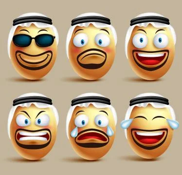 Vector saudi arab man egg faces set wearing agal and ghutrah Illustrazione stock