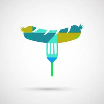Vector Sausage on the fork , Illustration Illustrazione stock