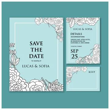 Vector Save The Date Invitation weeding monochrome floral flower Stock Illustration