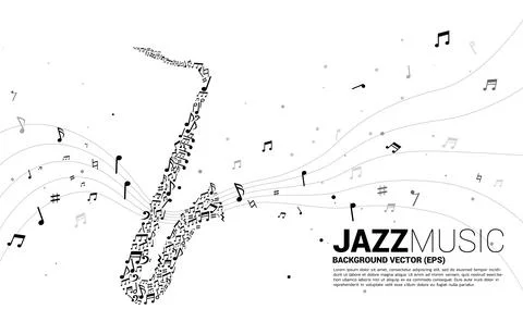 Vector saxophone from music melody note flow. Concept background for jazz son Stock Illustration