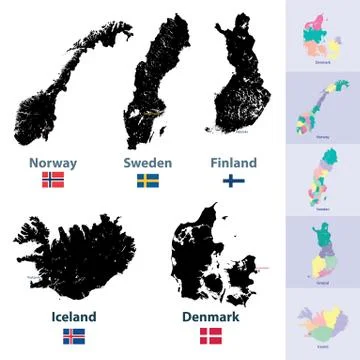 Vector scandinavian countries maps set Illustrazione stock