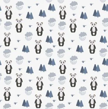 Vector Scandinavian pattern. Animals, bear, wigwam, mountains, ascetic Stock Illustration