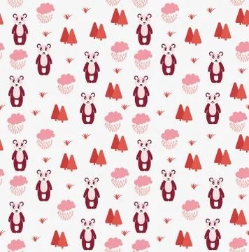 Vector Scandinavian pattern. Animals, bear, wigwam, mountains, ascetic Stock Illustration