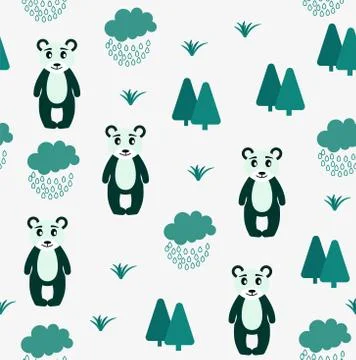 Vector Scandinavian pattern. Animals, bear, wigwam, mountains, ascetic Stock Illustration