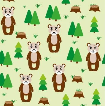 Vector Scandinavian pattern. Animals, bear, wigwam, mountains, ascetic Stock Illustration