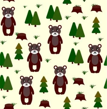Vector Scandinavian pattern. Animals, bear, wigwam, mountains, ascetic Stock Illustration