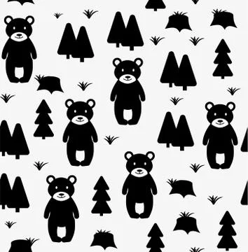 Vector Scandinavian pattern. Animals, bear, wigwam, mountains, ascetic Stock Illustration