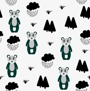 Vector Scandinavian pattern. Animals, bear, wigwam, mountains, ascetic Stock Illustration