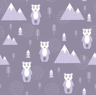 Vector Scandinavian pattern. Animals, bear, wigwam, mountains, ascetic Stock Illustration