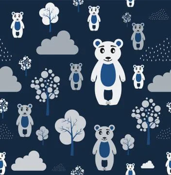 Vector Scandinavian pattern. Animals, bear, wigwam, mountains, ascetic Stock Illustration