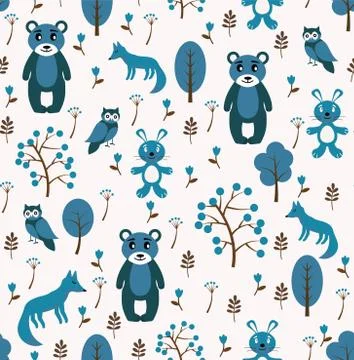 Vector Scandinavian pattern. Animals, fox, bear, wigwam, mountains, ascetic Stock Illustration