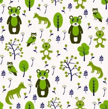 Vector Scandinavian pattern. Animals, fox, bear, wigwam, mountains, ascetic Stock Illustration