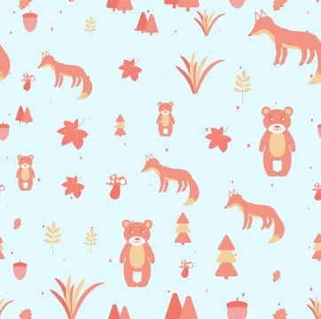 Vector Scandinavian pattern. Animals, fox, bear, wigwam, mountains, ascetic Stock Illustration