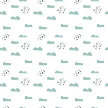 Vector scandinavian seamless pattern clouds and rain. Cute simple doodle イラスト素材