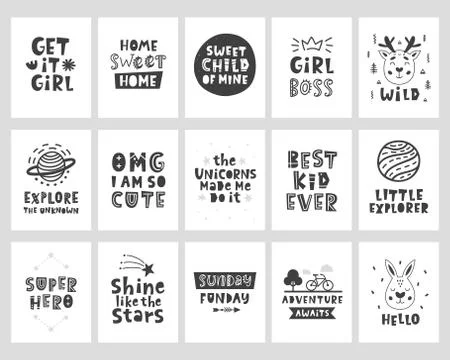 Vector scandinavian style posters set with hand drawn lettering phrases Stock Illustration