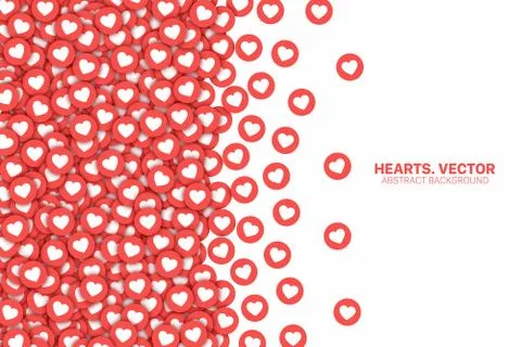 Vector Scattered Hearts Red Flat Icons Border Isolated On White Background Stock Illustration