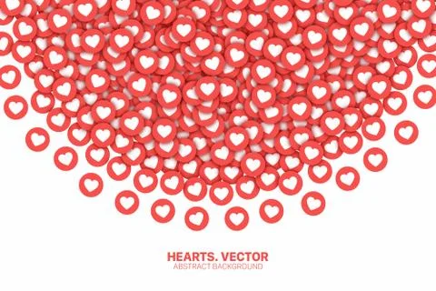Vector Scattered Hearts Red Flat Icons Isolated On White Background Stock Illustration