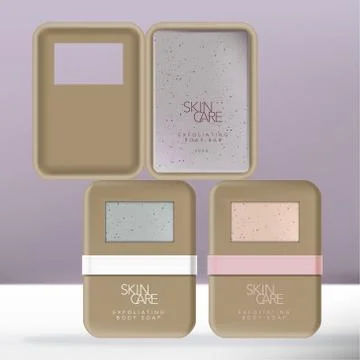 Vector Scented Exfoliating Soap Bar in Molded Pulp Box Packaging Stock Illustration