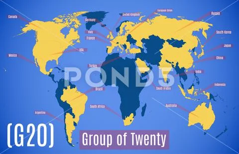 Vector schematic map. Member countries in the G20: Graphic #134879545