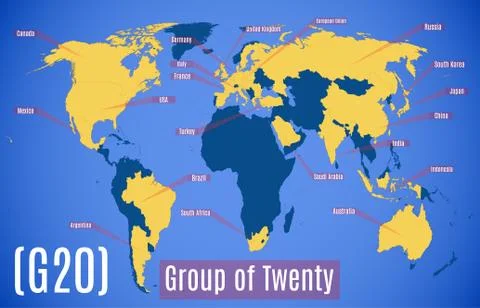 Vector schematic map. Member countries in the G20 Stock Illustration