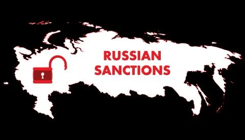 Vector schematic map of Russia. The open padlock symbolizes the lifting of sa Illustration