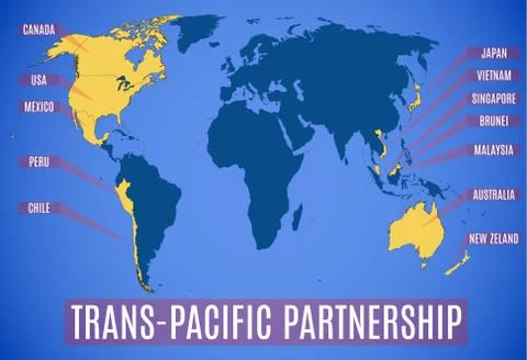 Vector schematic map of the Trans-Pacific Partnership (TPP). Stock Illustration