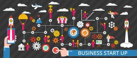 Vector scheme with humans, icons and gears Stock Illustration