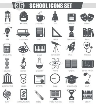 Vector School black icon set. Dark grey classic  design for web. Stock Illustration
