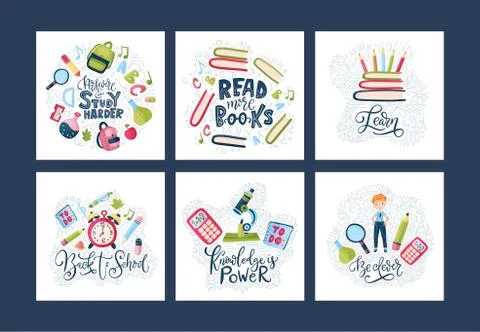 Vector school card set. Stock Illustration