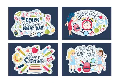 Vector school card set. Stock Illustration