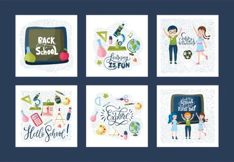 Vector school card set. Stock Illustration