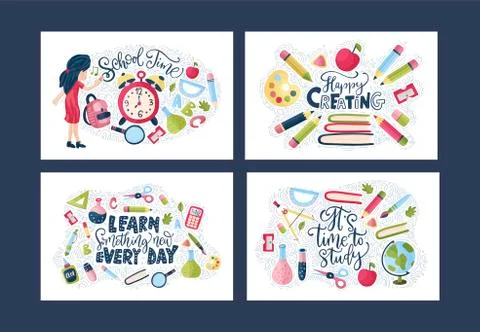 Vector school card set. Stock Illustration