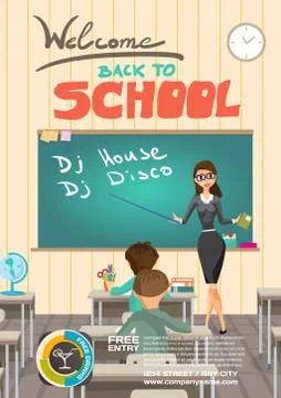 Vector school dance party invitation. Meeting of graduates, high Stock Illustration