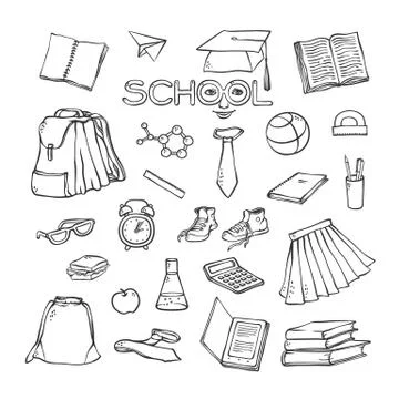 Vector school elements clothes stationery. Various symbols education for design Stock Illustration