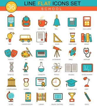 Vector School flat line icon set. Modern elegant style design  for web. Stock Illustration