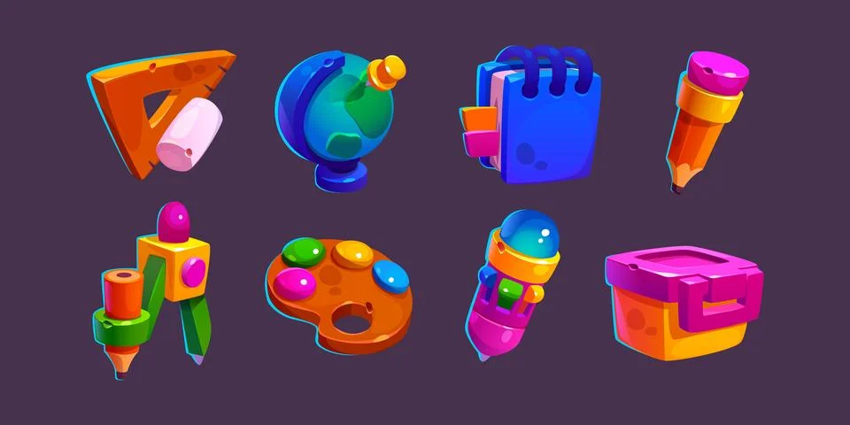 Vector school game icon set. Ui study element pack 스톡 일러스트