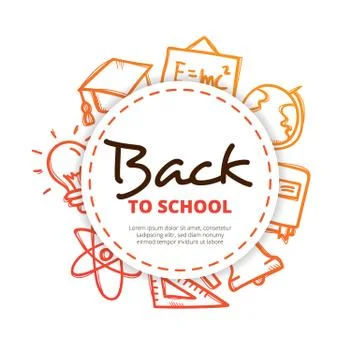 Vector school objects icons circle composition. Stock Illustration