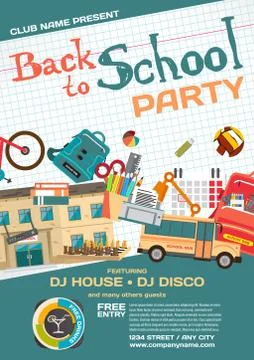 Vector school party invitation disco style. Meeting of graduates Illustrazione stock